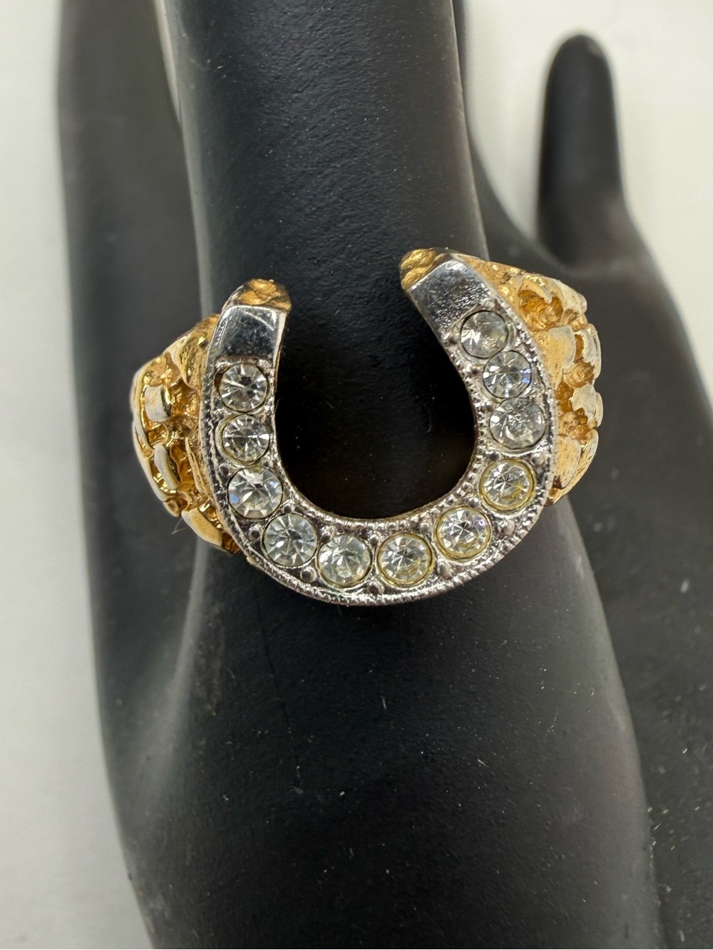 18k Gold Electroplated Horseshoe Crystal Statement Ring - Women Jewelry